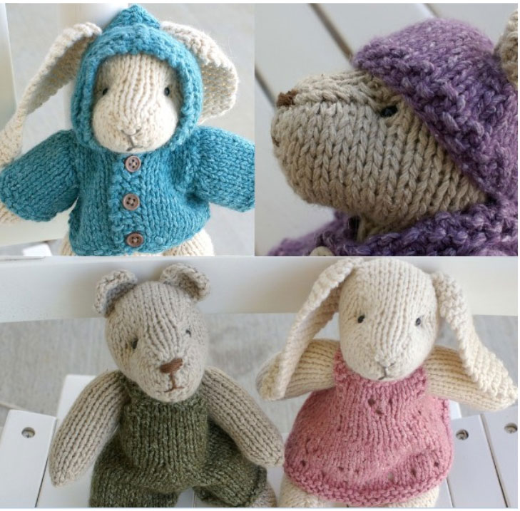 Rabbit Bear dress up free knitting pattern